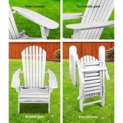 Gardeon Adirondack Beach Chair With Ottoman – White -Furniture Shop FF BEACH NTLCHOTTO WH 05