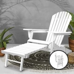Gardeon Adirondack Beach Chair With Ottoman – White -Furniture Shop FF BEACH NTLCHOTTO WH 06