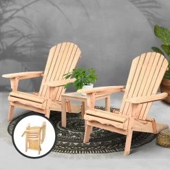 Gardeon 3 Piece Wooden Outdoor Beach Chair And Table Set -Furniture Shop FF BEACH SET 3NTL 06