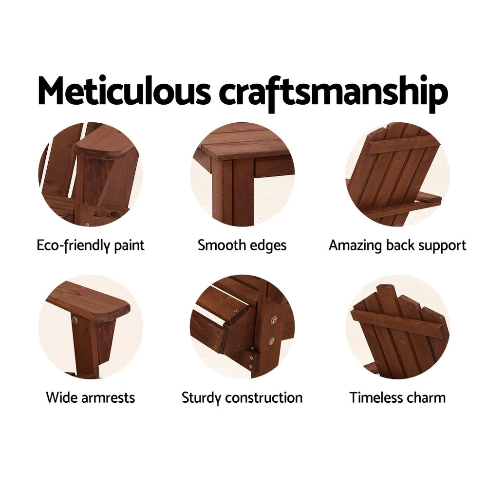 Gardeon Outdoor Sun Lounge Beach Chairs Table Setting Wooden Adirondack Patio Chair Brwon 6 Gardeon Outdoor Sun Lounge Beach Chairs Table Setting Wooden Adirondack Patio Chair Brwon - Image 4