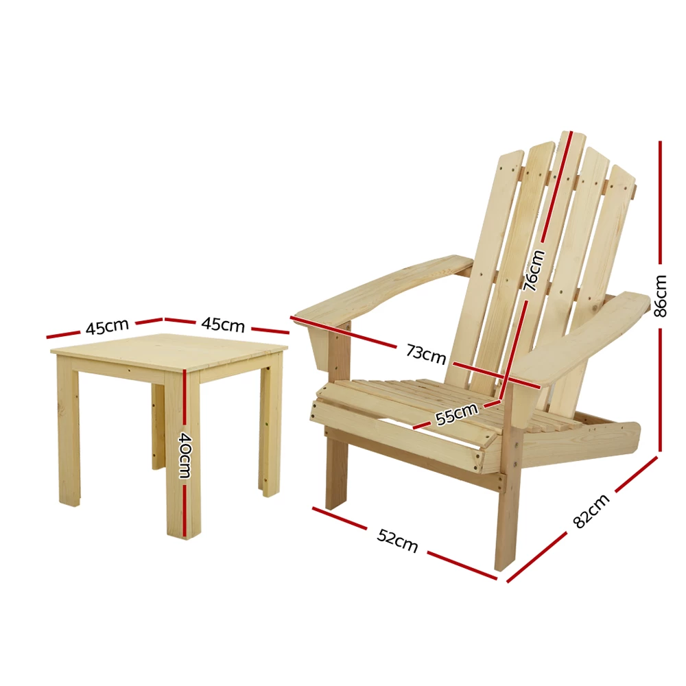 Gardeon Outdoor Sun Lounge Beach Chairs Table Setting Wooden Adirondack Patio Natural Wood Chair 4 Gardeon Outdoor Sun Lounge Beach Chairs Table Setting Wooden Adirondack Patio Natural Wood Chair - Image 2