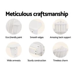 Gardeon Outdoor Sun Lounge Beach Chairs Table Setting Wooden Adirondack Patio – White -Furniture Shop FF BEACH UF CH WH 03