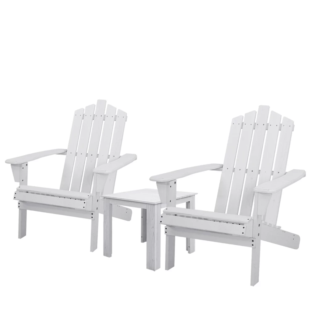 Gardeon Outdoor Sun Lounge Beach Chairs Table Setting Wooden Adirondack Patio Chair White 3 Gardeon Outdoor Sun Lounge Beach Chairs Table Setting Wooden Adirondack Patio Chair White