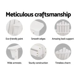 Gardeon Outdoor Sun Lounge Beach Chairs Table Setting Wooden Adirondack Patio Chair White 12 Gardeon Outdoor Sun Lounge Beach Chairs Table Setting Wooden Adirondack Patio Chair White -Furniture Shop FF BEACH UF CH WH 3PC 03