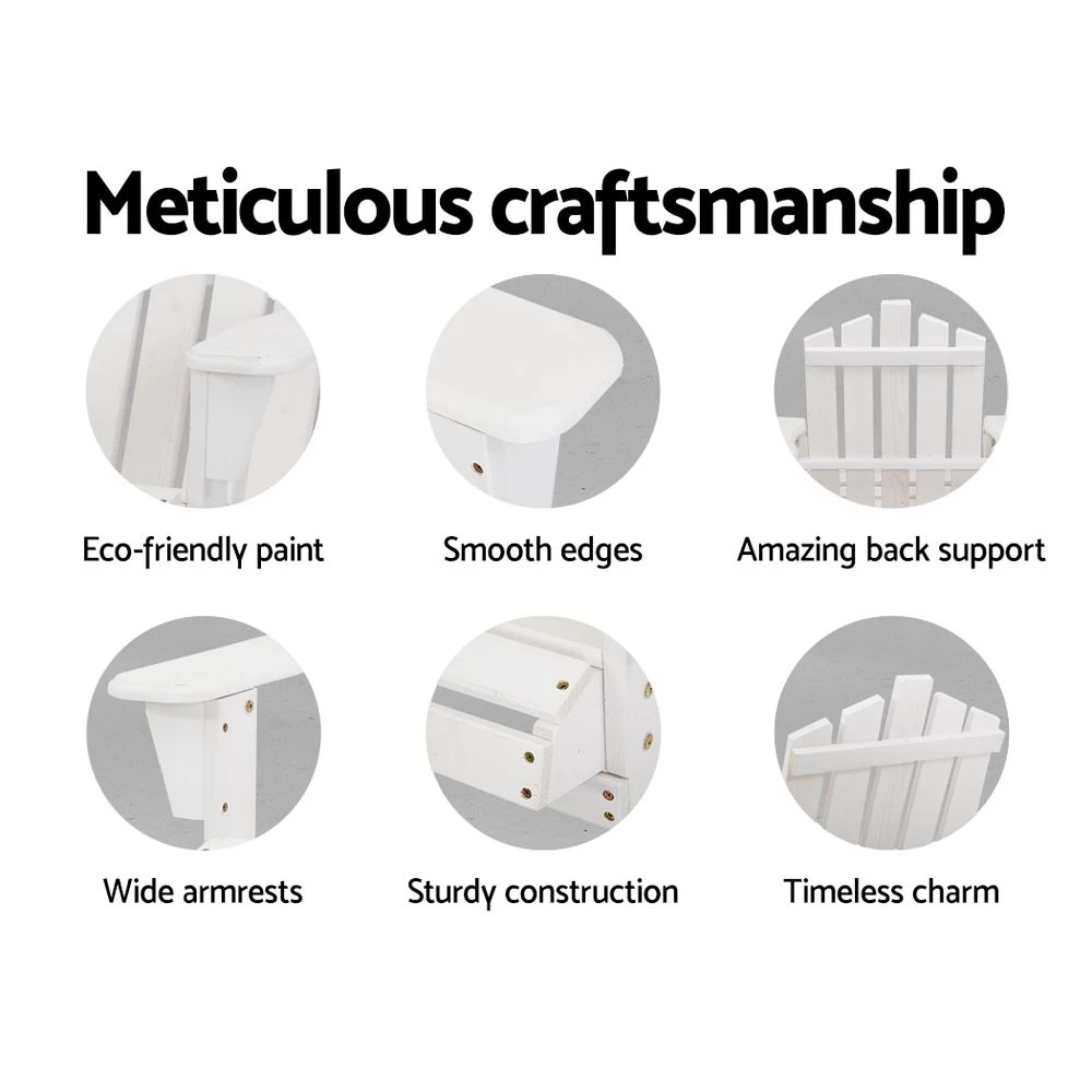 Gardeon Outdoor Sun Lounge Beach Chairs Table Setting Wooden Adirondack Patio Chair White 6 Gardeon Outdoor Sun Lounge Beach Chairs Table Setting Wooden Adirondack Patio Chair White - Image 4