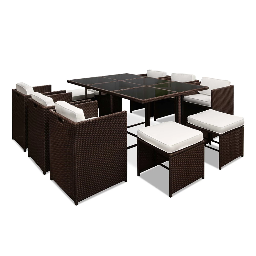 Gardeon 11 Piece PE Wicker Outdoor Dining Set – Brown & White 3 Gardeon 11 Piece PE Wicker Outdoor Dining Set – Brown & White