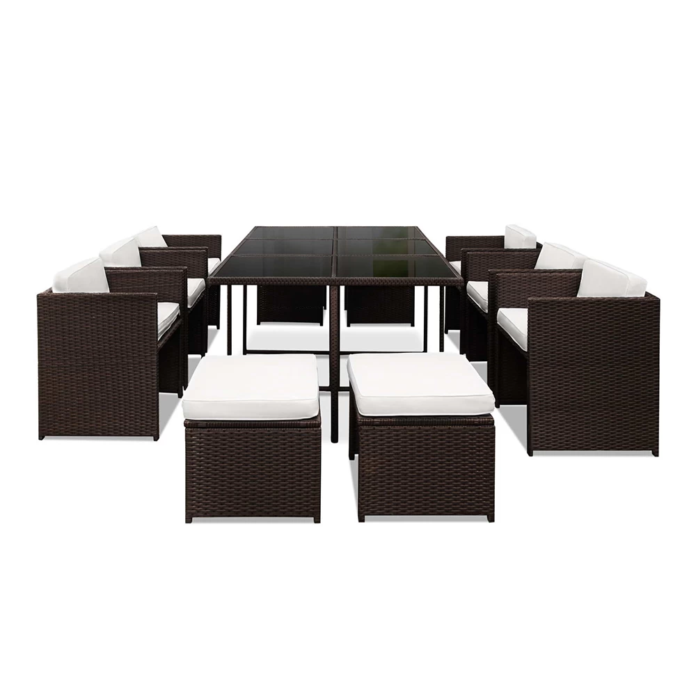 Gardeon 11 Piece PE Wicker Outdoor Dining Set – Brown & White 7 Gardeon 11 Piece PE Wicker Outdoor Dining Set – Brown & White - Image 5