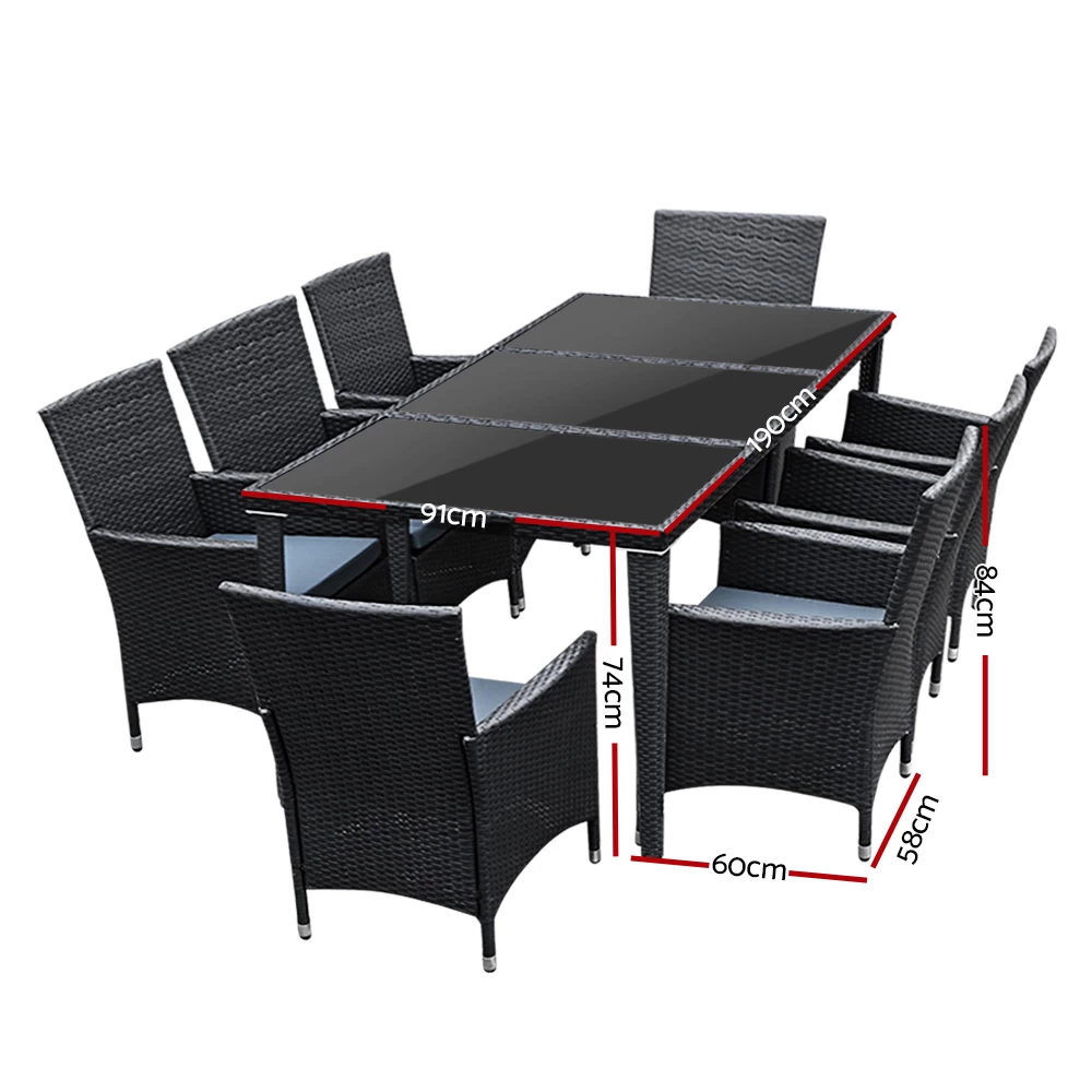 Gardeon 9 Piece Outdoor Dining Set – Black 4 Gardeon 9 Piece Outdoor Dining Set – Black - Image 2