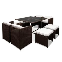 Gardeon 9 Piece Wicker Outdoor Dining Set – Brown & White