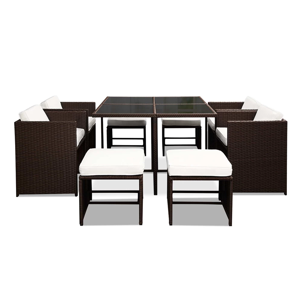 Gardeon 9 Piece Wicker Outdoor Dining Set – Brown & White 7 Gardeon 9 Piece Wicker Outdoor Dining Set – Brown & White - Image 5