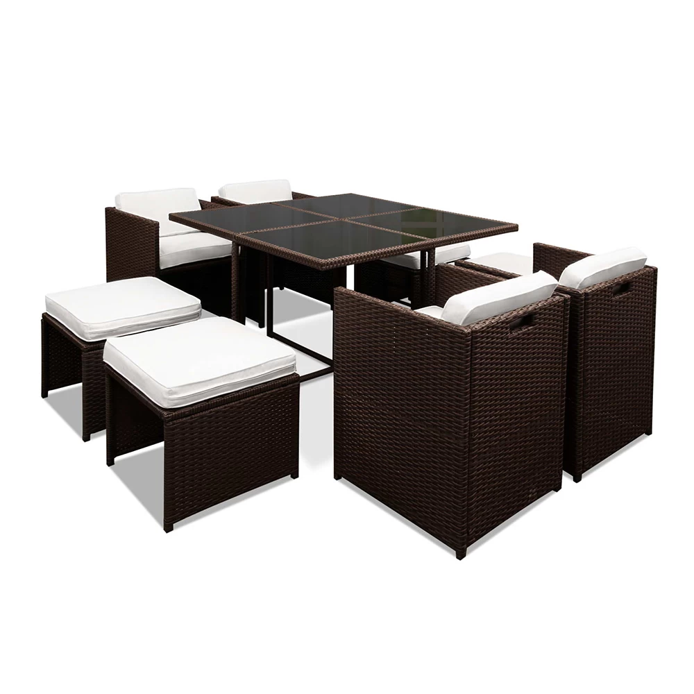Gardeon 9 Piece Wicker Outdoor Dining Set – Brown & White 8 Gardeon 9 Piece Wicker Outdoor Dining Set – Brown & White - Image 6
