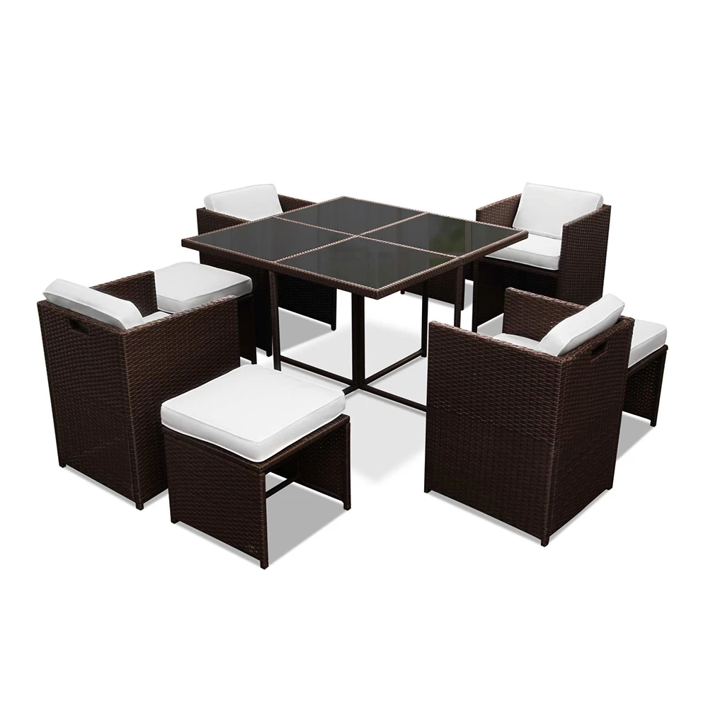 Gardeon 9 Piece Wicker Outdoor Dining Set – Brown & White 9 Gardeon 9 Piece Wicker Outdoor Dining Set – Brown & White - Image 7