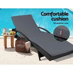 Gardeon Outdoor Sun Lounge – Black -Furniture Shop FF LOUNGE ARM BK 03