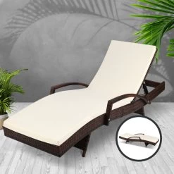 Gardeon Outdoor Sun Lounge – Brown -Furniture Shop FF LOUNGE ARM BR 06