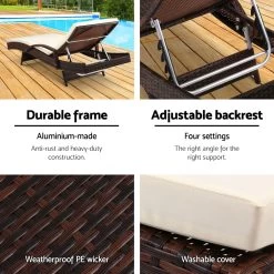 Gardeon Set Of 2 Sun Lounge Outdoor Furniture Day Bed Rattan Wicker Lounger Patio -Furniture Shop FF LOUNGE ARM BRX2 05