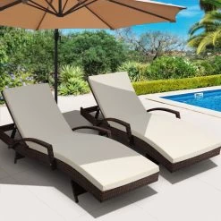 Gardeon Set Of 2 Sun Lounge Outdoor Furniture Day Bed Rattan Wicker Lounger Patio -Furniture Shop FF LOUNGE ARM BRX2 07