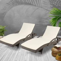 Gardeon Outdoor Sun Lounge Chair With Cushion- Grey -Furniture Shop FF LOUNGE ARM GEX2 06