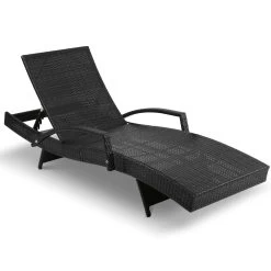 Gardeon Set Of 2 Sun Lounge Outdoor Furniture Wicker Lounger Rattan Day Bed Garden Patio Black -Furniture Shop FF LOUNGE ARM P BKX2 02