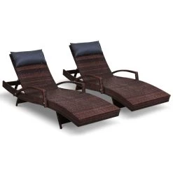 Gardeon Sun Lounge Outdoor Furniture Wicker Lounger Rattan Day Bed Garden Patio Brown