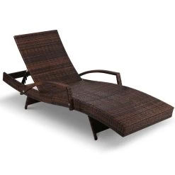 Gardeon Sun Lounge Outdoor Furniture Wicker Lounger Rattan Day Bed Garden Patio Brown -Furniture Shop FF LOUNGE ARM P BRX2 02
