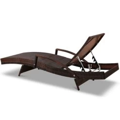 Gardeon Sun Lounge Outdoor Furniture Wicker Lounger Rattan Day Bed Garden Patio Brown -Furniture Shop FF LOUNGE ARM P BRX2 04