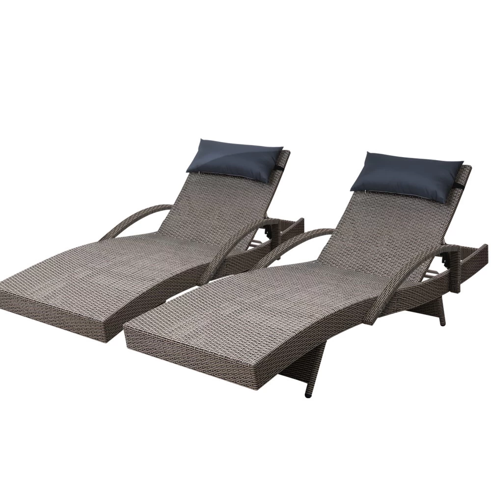 Gardeon Set Of 2 Sun Lounge Outdoor Furniture Wicker Lounger Rattan Day Bed Garden Patio Grey 3 Gardeon Set Of 2 Sun Lounge Outdoor Furniture Wicker Lounger Rattan Day Bed Garden Patio Grey