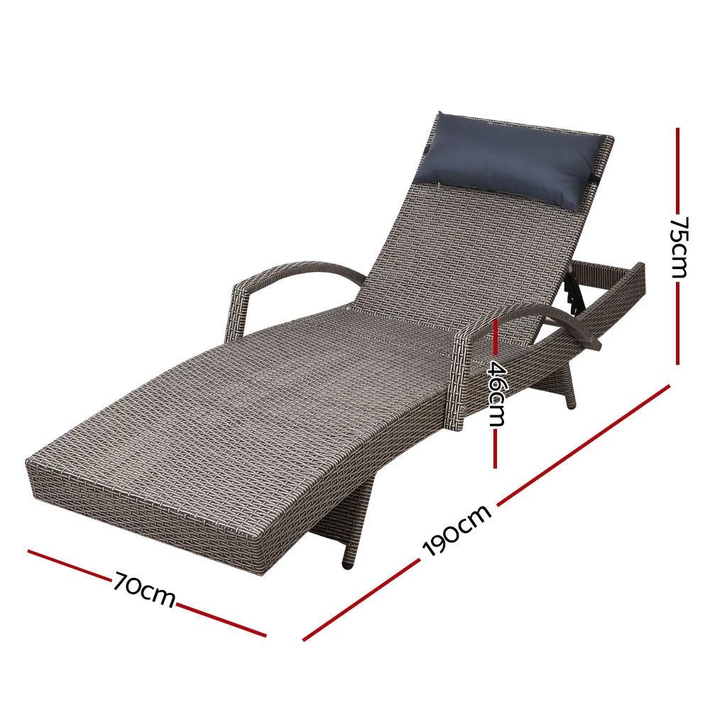Gardeon Set Of 2 Sun Lounge Outdoor Furniture Wicker Lounger Rattan Day Bed Garden Patio Grey 4 Gardeon Set Of 2 Sun Lounge Outdoor Furniture Wicker Lounger Rattan Day Bed Garden Patio Grey - Image 2