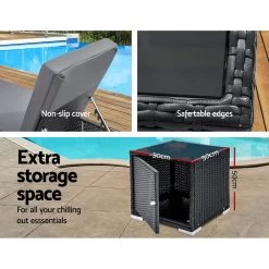 Gardeon Outdoor Sun Lounge Wicker Lounger Setting Day Bed Chair Pool Furniture Rattan Sofa Cushion Garden Patio Grey Black -Furniture Shop FF LOUNGE BK AB 3831 03