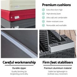 Gardeon Outdoor Sun Lounge Wicker Lounger Setting Day Bed Chair Pool Furniture Rattan Sofa Cushion Garden Patio Grey Black -Furniture Shop FF LOUNGE BK AB 3831 04