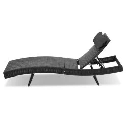Gardeon Outdoor Wicker Sun Lounge – Black -Furniture Shop FF LOUNGE WA BK 02