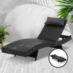 Gardeon Outdoor Wicker Sun Lounge – Black -Furniture Shop FF LOUNGE WA BK 06