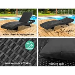 Gardeon Outdoor Sun Lounge Setting Wicker Lounger Day Bed Rattan Patio Furniture Black 14 Gardeon Outdoor Sun Lounge Setting Wicker Lounger Day Bed Rattan Patio Furniture Black -Furniture Shop FF LOUNGE WA BK2X 04
