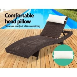 Gardeon Outdoor Sun Lounge Setting Wicker Lounger Day Bed Rattan Patio Furniture Brown -Furniture Shop FF LOUNGE WA BR2X 06