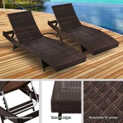 Gardeon Outdoor Sun Lounge Setting Wicker Lounger Day Bed Rattan Patio Furniture Brown -Furniture Shop FF LOUNGE WA BRX2 05