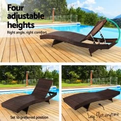 Gardeon Outdoor Sun Lounge Setting Wicker Lounger Day Bed Rattan Patio Furniture Brown -Furniture Shop FF LOUNGE WA BRX2 06