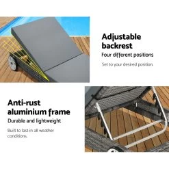 Gardeon Sun Lounge Wicker Lounger Day Bed Wheel Patio Outdoor Furniture Setting -Furniture Shop FF LOUNGE WD GE 04