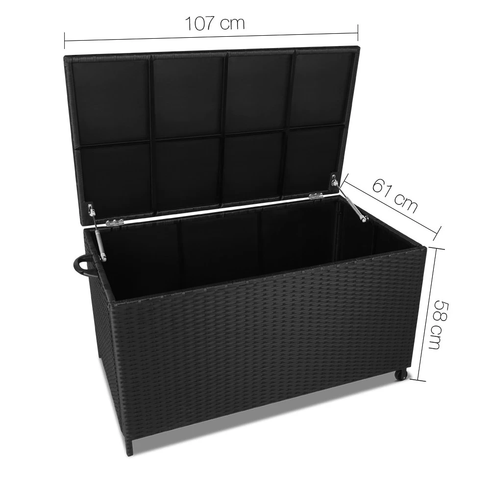 Gardeon 320L Outdoor Wicker Storage Box – Black 4 Gardeon 320L Outdoor Wicker Storage Box – Black - Image 2