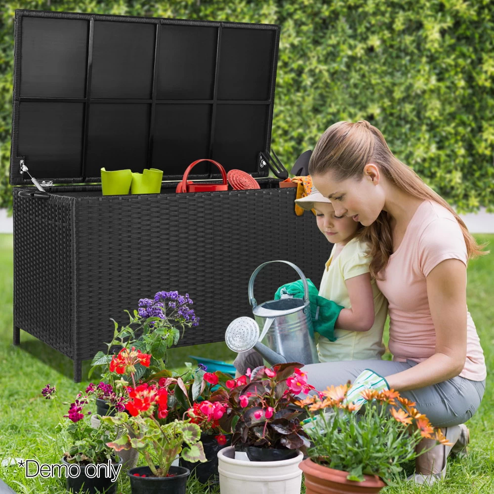 Gardeon 320L Outdoor Wicker Storage Box – Black 11 Gardeon 320L Outdoor Wicker Storage Box – Black - Image 9