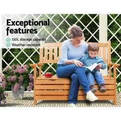 Gardeon 2 Seat Wooden Outdoor Storage Bench -Furniture Shop FF OSC GD 04