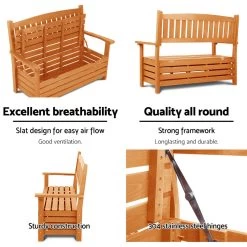 Gardeon 2 Seat Wooden Outdoor Storage Bench -Furniture Shop FF OSC GD 05