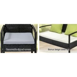 4 Seater Sofa Set Outdoor Furniture Lounge Setting Wicker Chairs Table Rattan Lounger Bistro Patio Garden Cushions Black -Furniture Shop FF SAIPAN BK 04 1