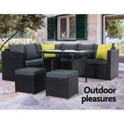 Gardeon Outdoor Furniture Patio Set Dining Sofa Table Chair Lounge Wicker Garden Black -Furniture Shop FF SDBOSS OTM BK ABC 02 1