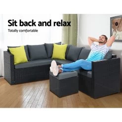 Gardeon Outdoor Furniture Patio Set Dining Sofa Table Chair Lounge Wicker Garden Black -Furniture Shop FF SDBOSS OTM BK ABC 04 1