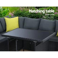 Gardeon Outdoor Furniture Patio Set Dining Sofa Table Chair Lounge Wicker Garden Black -Furniture Shop FF SDBOSS OTM BK ABC 05 1