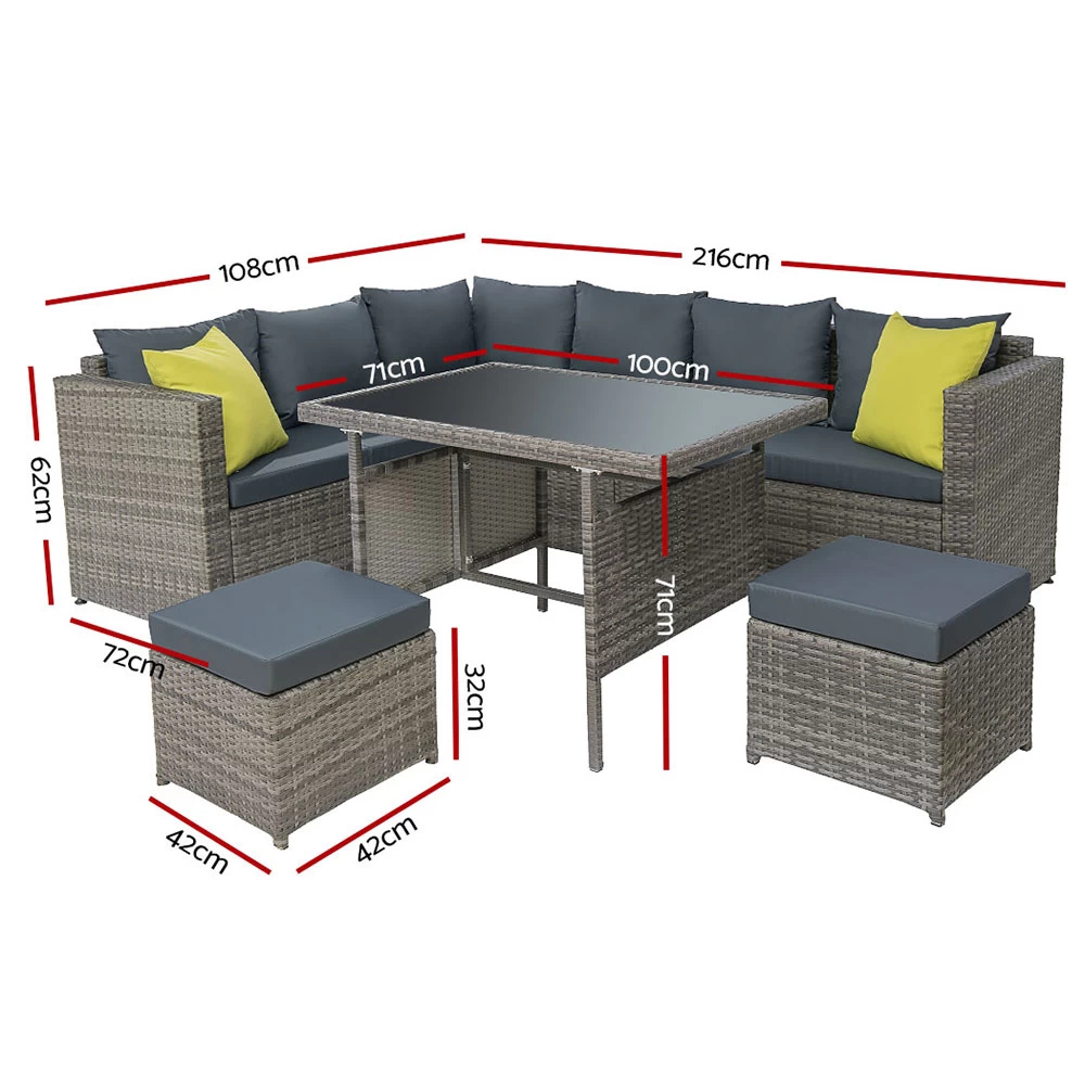 Gardeon Outdoor Furniture Patio Set Dining Sofa Table Chair Lounge Garden Wicker Grey 4 Gardeon Outdoor Furniture Patio Set Dining Sofa Table Chair Lounge Garden Wicker Grey - Image 2