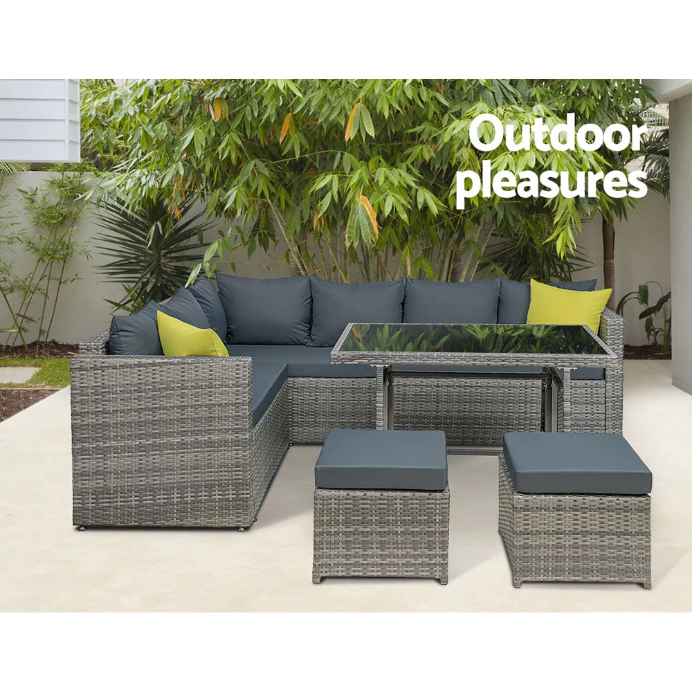 Gardeon Outdoor Furniture Patio Set Dining Sofa Table Chair Lounge Garden Wicker Grey 5 Gardeon Outdoor Furniture Patio Set Dining Sofa Table Chair Lounge Garden Wicker Grey - Image 3