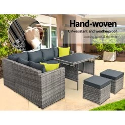 Gardeon Outdoor Furniture Patio Set Dining Sofa Table Chair Lounge Garden Wicker Grey 13 Gardeon Outdoor Furniture Patio Set Dining Sofa Table Chair Lounge Garden Wicker Grey -Furniture Shop FF SDBOSS OTM GE ABC 03 1