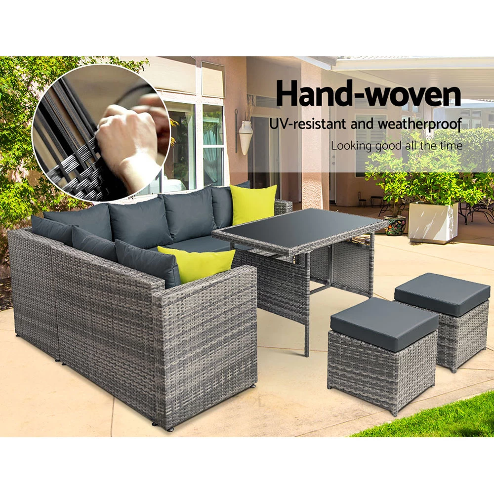 Gardeon Outdoor Furniture Patio Set Dining Sofa Table Chair Lounge Garden Wicker Grey 6 Gardeon Outdoor Furniture Patio Set Dining Sofa Table Chair Lounge Garden Wicker Grey - Image 4