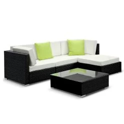 Gardeon 5PC Sofa Set With Storage Cover Outdoor Furniture Wicker