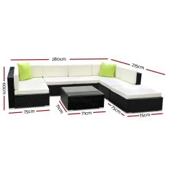 Gardeon 8PC Sofa Set With Storage Cover Outdoor Furniture Wicker -Furniture Shop FF SOFA BK 8PC ABE 01